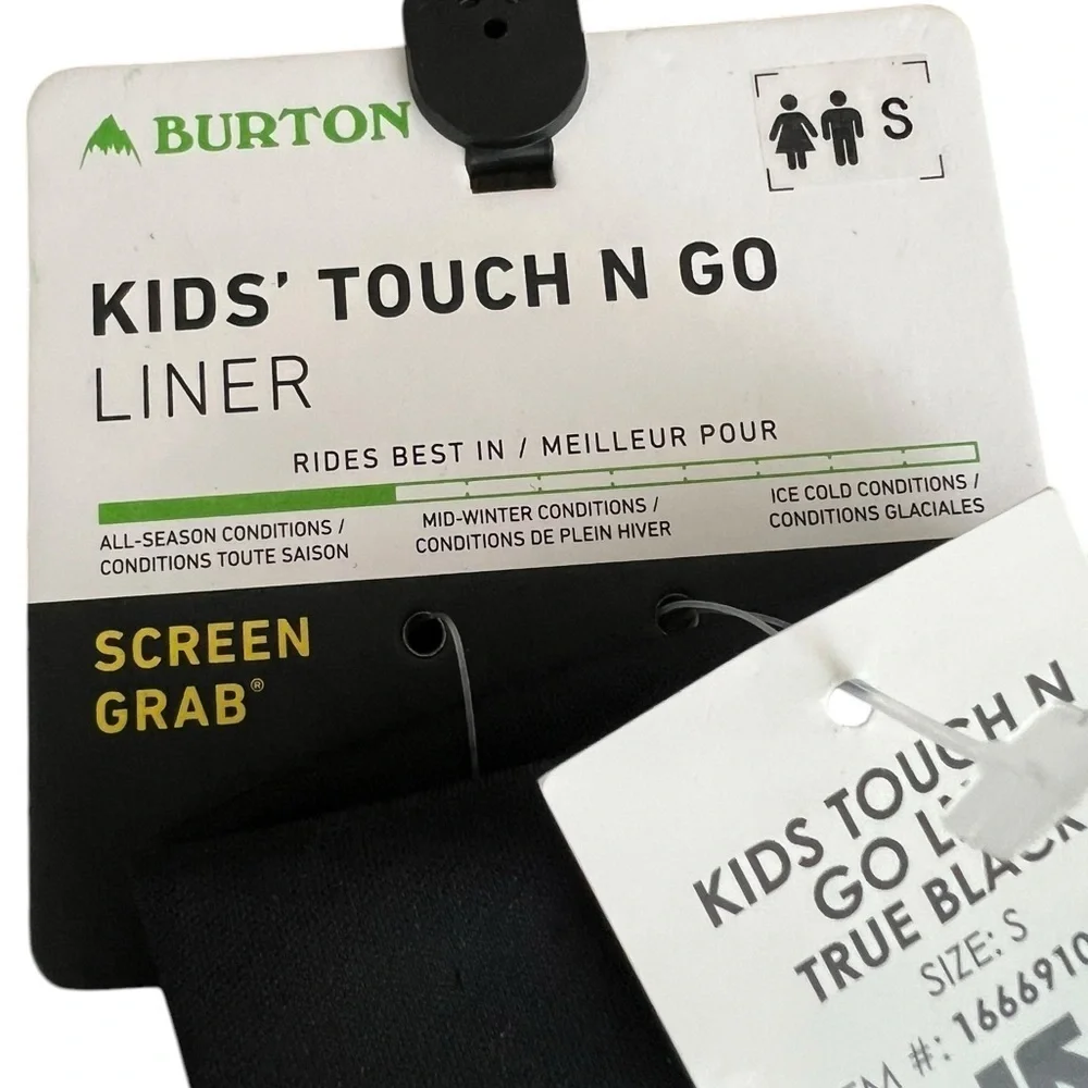 NWT Burton Kids Touch N Go Liner Screen Grab Gloves in Black size small
